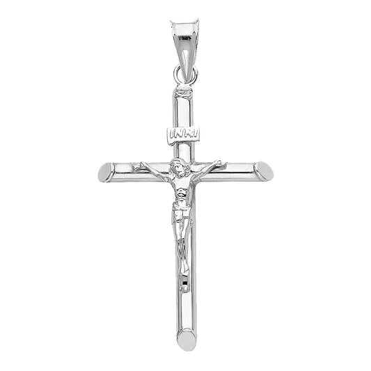 14k White Gold High Polish Crucifix Pendant Rounded Cross Christian Faith Charm