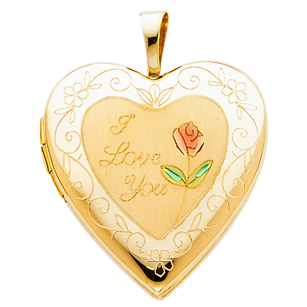 14k Yellow Gold Gorgeous I Love You Heart Locket Pendant Commitment Charm