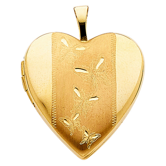 14k Yellow Gold Stylish Memento Butterfly Heart Locket Pendant Lovers Charm