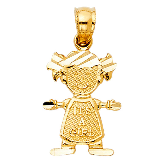 14k Yellow Gold It's A Girl Pendant Congratulations Shower Gift Fashion Charm