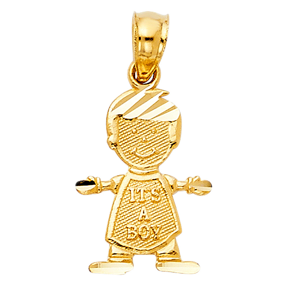 14k Yellow Gold Brother It's A Boy Pendant Diamond-Cut Congratulations Charm
