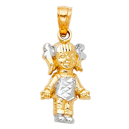 14k Yellow & White Gold Girl w/ Pigtails Pendant Fashion High Polished Charm