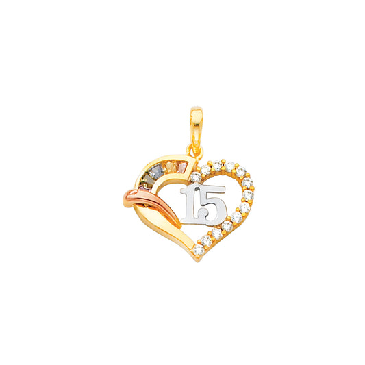 14k Yellow Gold Journey Heart Quinceanera Gift Pendant Daughter Colorful Charm