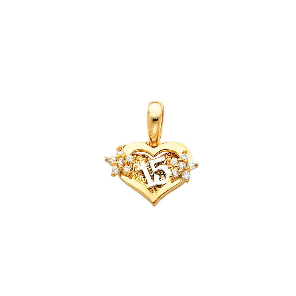 14k Yellow Gold Beautiful Gift Quinceanera Heart Present Pendant Fashion Charm