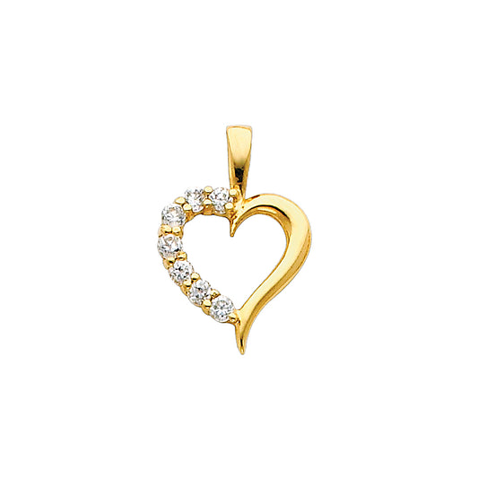 14k Yellow Gold Eternal Love Heart Pendant Clear CZ Vintage Fashion Charm