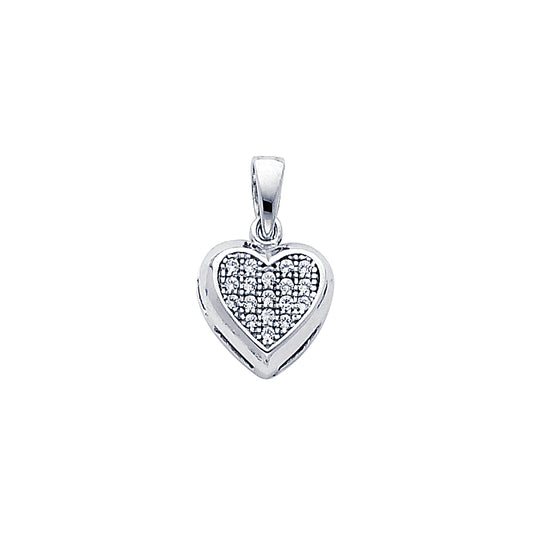 14k White Gold Shiny Clear CZ Adorable Cluster Heart Pendant Lovers Charm