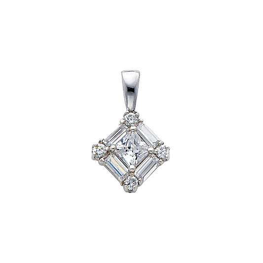 4k White Gold Square Clear CZ Cluster Pendant Chic Fashion Romantic Charm