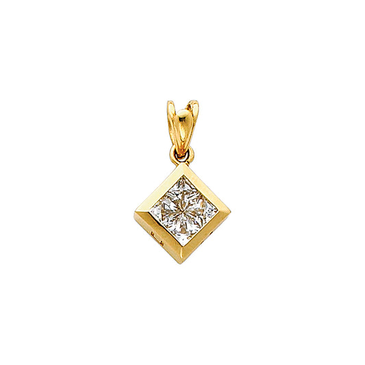14k Yellow Gold Square Clear CZ Pendant Wholesale Chic Fashion Polished Charm