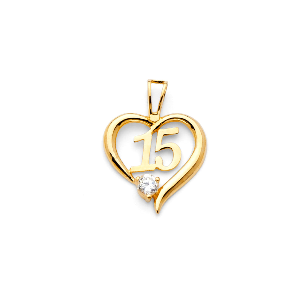 14k Yellow Gold 15 High Polish Studded Heart Pendant Gift Charm