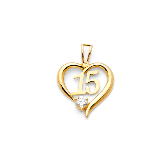 14k Yellow Gold 15 High Polish Studded Heart Pendant Gift Charm