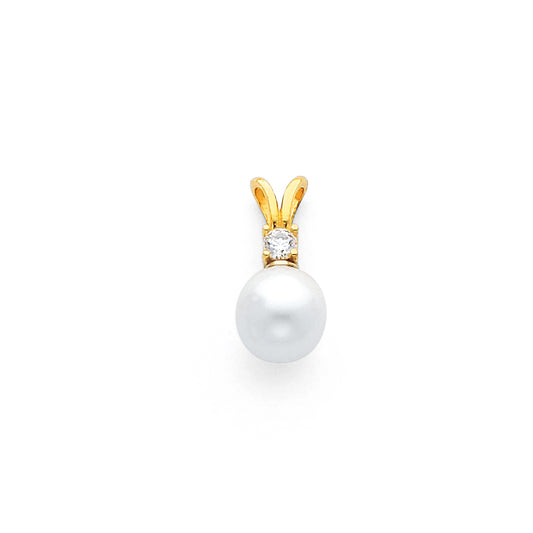 14k Yellow Gold Elegant Freshwater Pearl Pendant Clear CZ Design Classic Charm