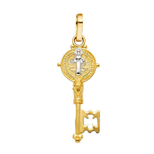 14k Two-Color Gold Saint Benedict Key to Heaven Pendant Charm