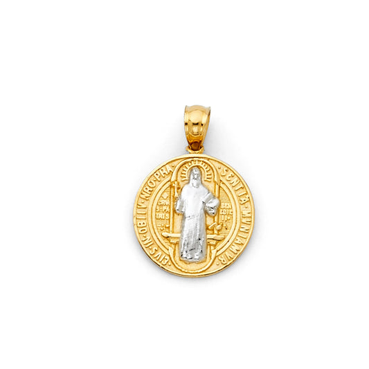 14k Two-Color Gold Saint Benedict Medal Pendant Heaven Holy Spirit Charm