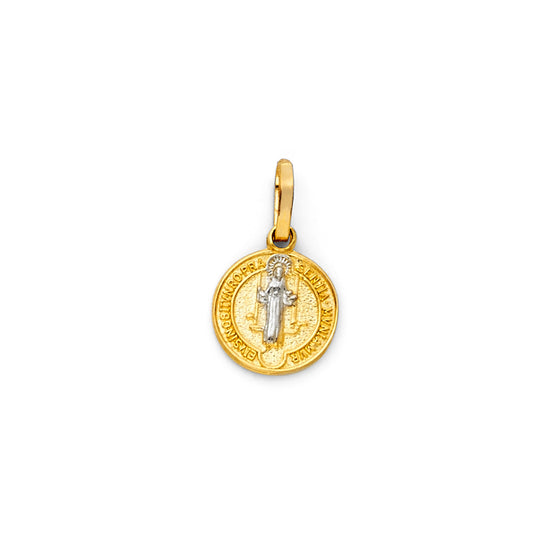14k Two-Color Gold Saint Benedict Medal Pendant Heaven Sacred Catholic Charm