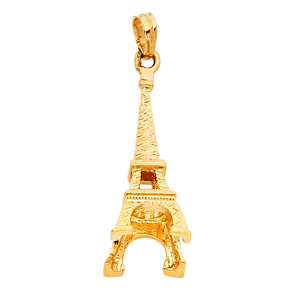 14k Yellow Gold Realistic Eiffel Tower Pendant High Polished Paris Charm