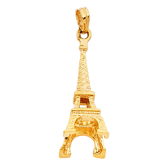 14k Yellow Gold Realistic Eiffel Tower Pendant High Polished Paris Charm