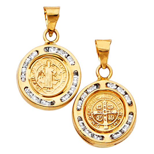 14k Yellow Gold 2 Sided Catholic Medallion Pendant St. Benedict Exorcism Charm