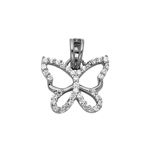 14k White Gold Spiritual Butterfly Clear CZ Pendant Vintage Fashion Charm