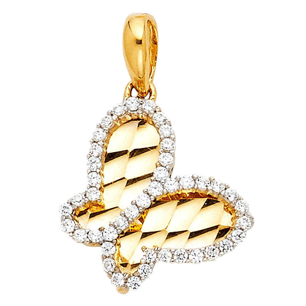 14k Yellow Gold 3D Precision-Cut Butterfly Pendant Diamond-Cut Charm