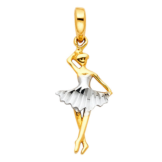 14k Yellow & White Gold Ballerina Pendant Pointe Dancer Ballet Fashion Charm