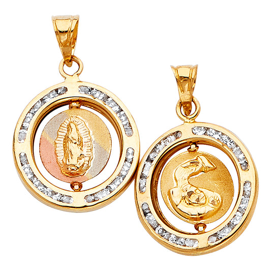 14k Tri-Color Gold Saint Mary Baptismal Medal Pendant Christian Faith Charm