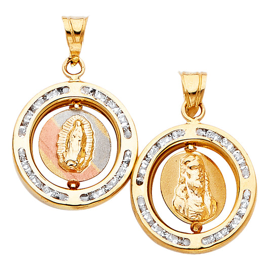 14k Tri-Color Gold Jesus Christ Saint Mary Medal Pendant Protection Sacred Charm