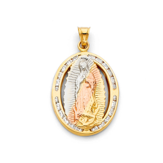 14k Yellow Gold Catholic Medallion Holy Virgin Saint Mary Medal Pendant Charm