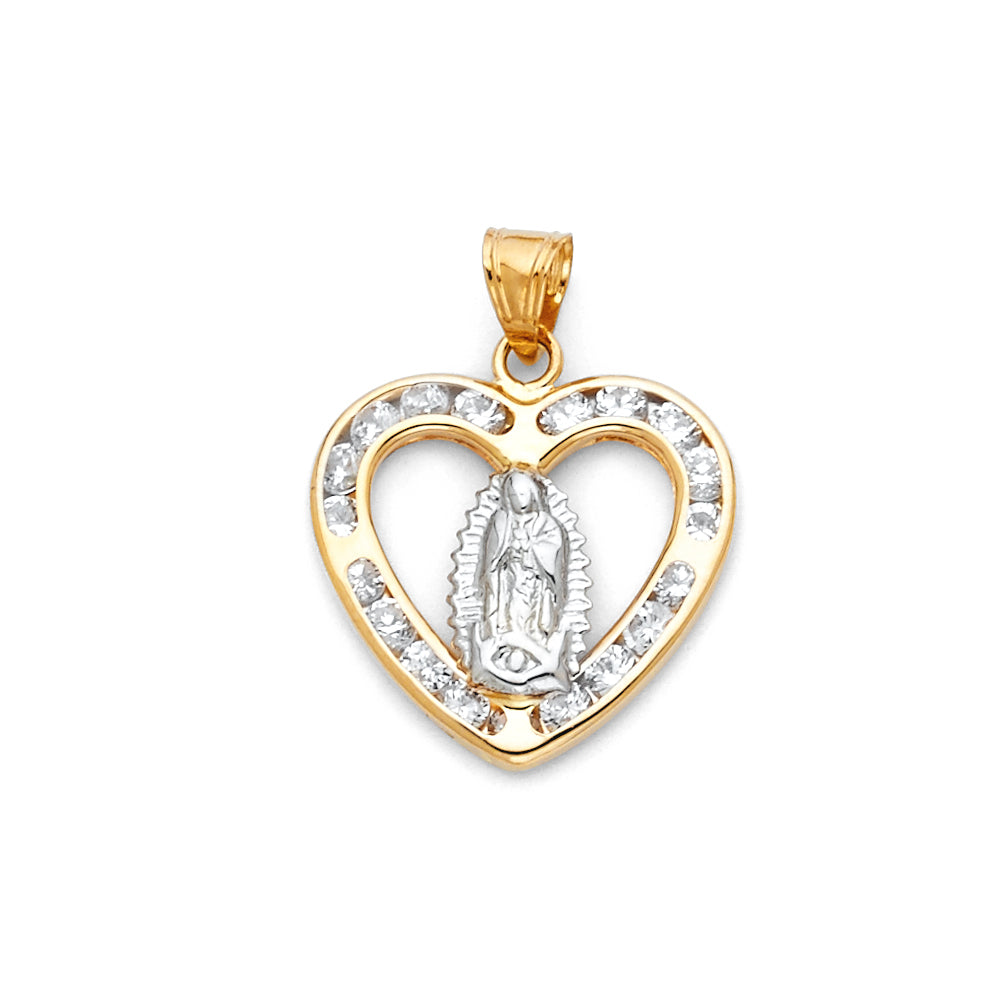 14k Yellow Gold Nuestra Señora de Guadalupe Pendant Catholic Faith Amore Charm