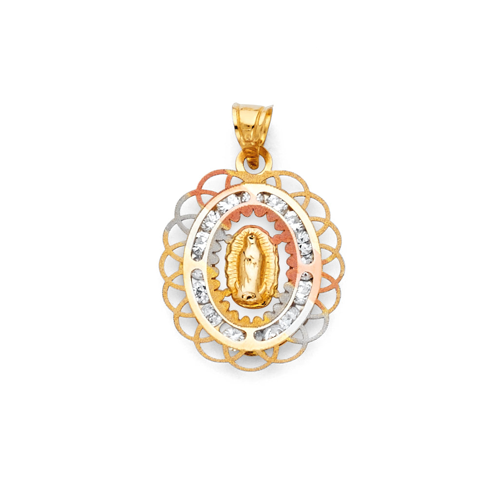 14k Tri-Color Gold Catholic Saint Holy Mary Virgin of Guadalupe Pendant Charm