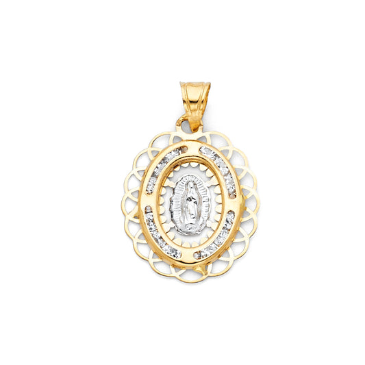 14k Two-Color Gold Catholic Angel Medal Holy Mary Virgin of Guadalupe Pendant