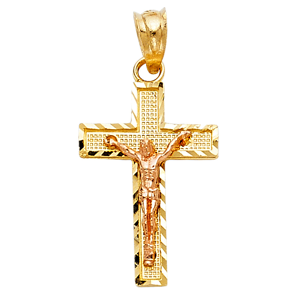 14k Yellow & Rose Gold Crucifix Cross Pendant Christian Catholic Charm