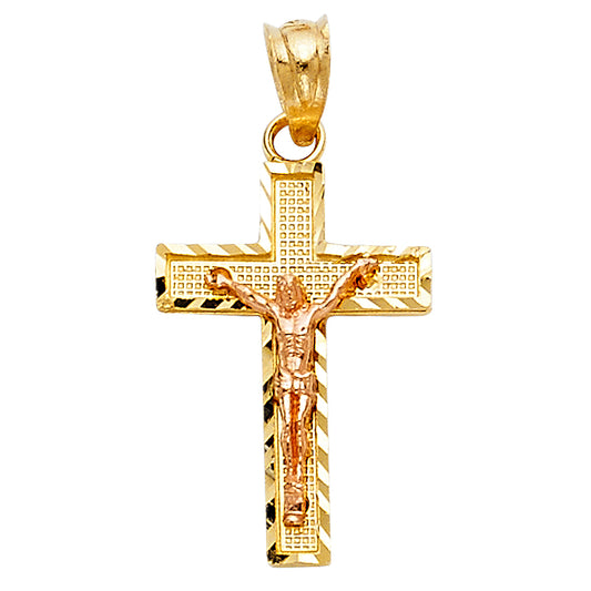 14k Yellow & Rose Gold Crucifix Cross Pendant Christian Catholic Charm