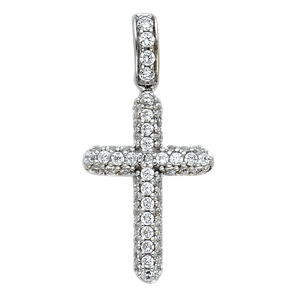 14k White Gold Holy Sacrament Emblem Quinceanera Gift Sparkling Cross Pendant