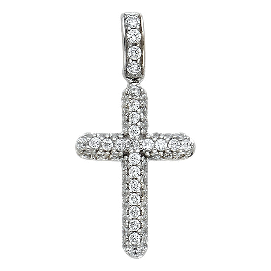14k White Gold Holy Sacrament Emblem Quinceanera Gift Sparkling Cross Pendant