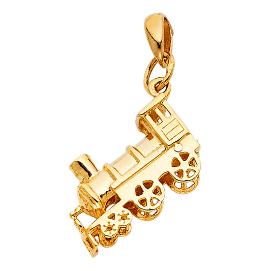 14k Yellow Gold High Polish Realistic Train Pendant Steam Engine Freight Charm