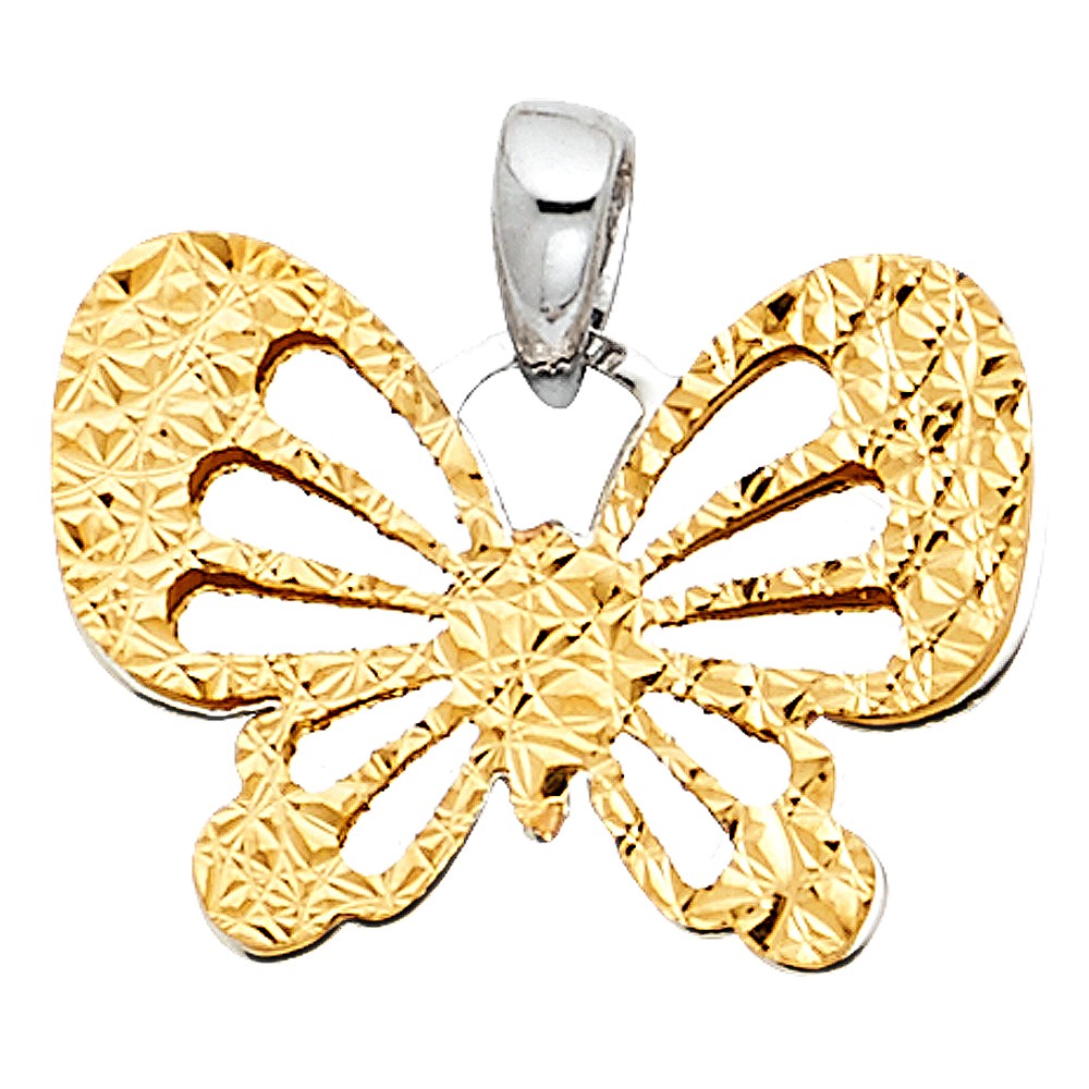 14k Two-Color Gold Lightweight Precision-Cut Shiny Butterfly Pendant Charm
