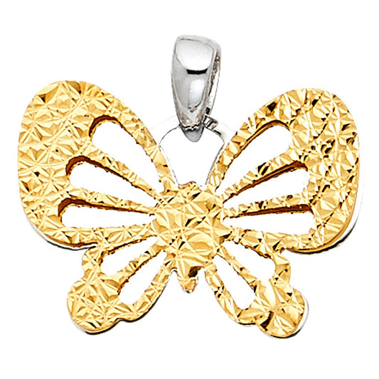14k Two-Color Gold Lightweight Precision-Cut Shiny Butterfly Pendant Charm
