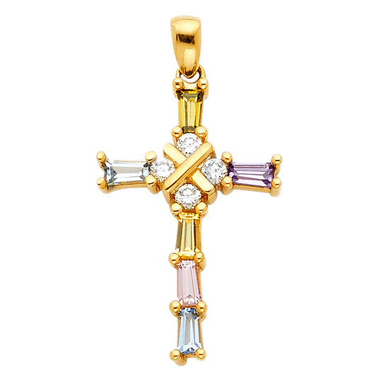 14k Yellow Gold Bright Shiny Design Christian Cross Pendant Traditional Charm