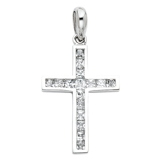 14k White Gold Holy Cross Clear CZ Pendant Christian Fashion Faith Charm