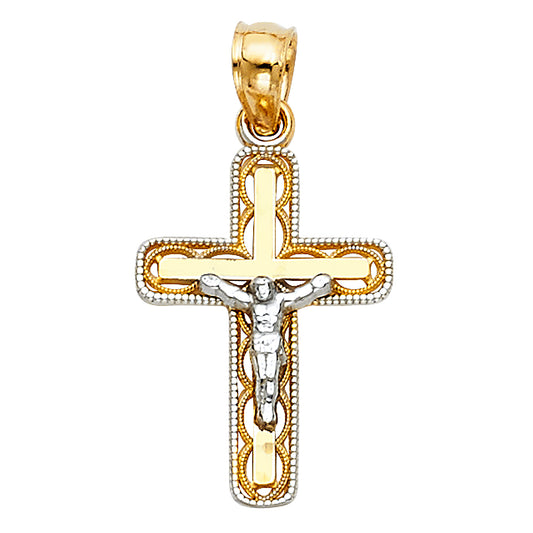14k Two-Tone Gold Crucifix Pendant Christian Catholic Crucifix Charm