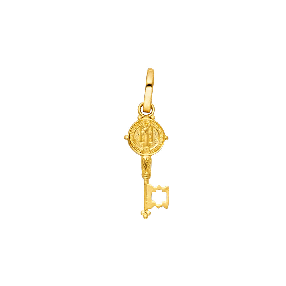14k Yellow Gold God's Key to Heaven Saint Benedict Medal Pendant Charm