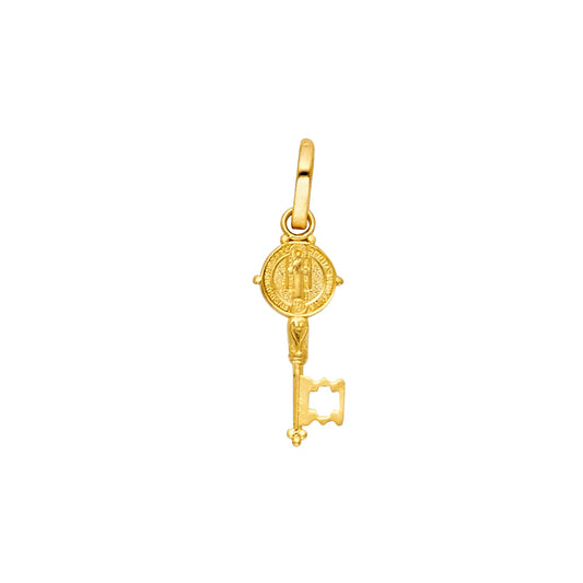 14k Yellow Gold God's Key to Heaven Saint Benedict Medal Pendant Charm