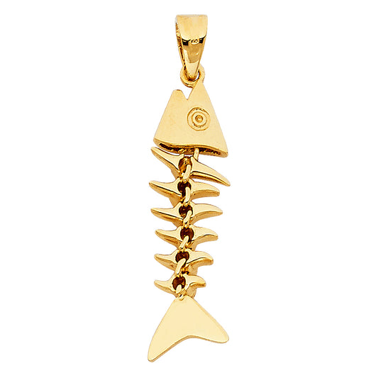 14k Yellow Gold Movable Dead Fish Bones Skeleton Pendant Perpetuity Charm