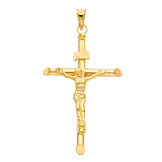 14k Yellow Gold Jesus Christ Prince of Peace Crucifix Pendant Christian Charm