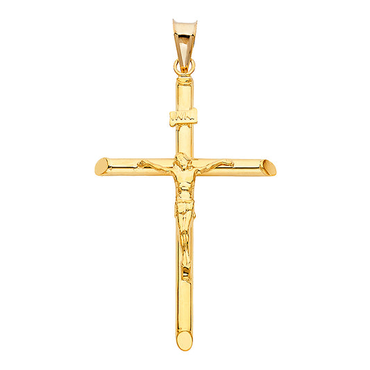 14k Yellow Gold Jesus King of Kings Crucifix Pendant Christian Faith Holy Charm