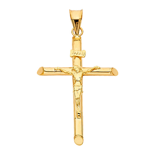 14k Yellow Gold INRI Jesus of Nazareth Cross Prince of Peace Crucifix Pendant
