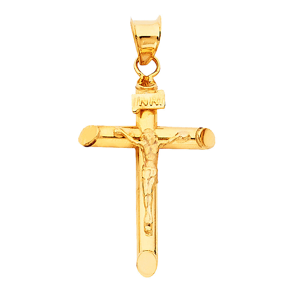14k Yellow Gold Crucifix Savior Jesus Christ Pendant INRI Christian Faith Charm