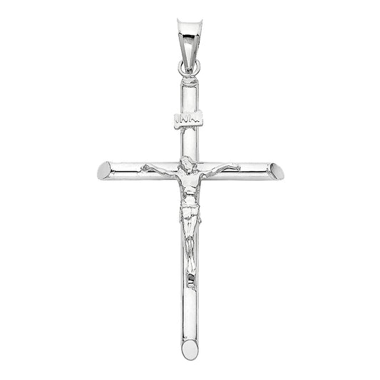 14k White Gold King of Kings Jesus Christ Crucifix Cross Pendant Messiah Charm
