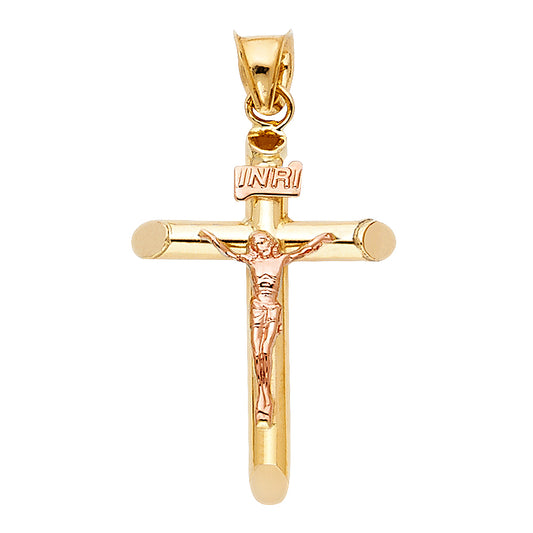 14k Two-Color Gold Crucifix Jesus Christ Pendant Savior Charm