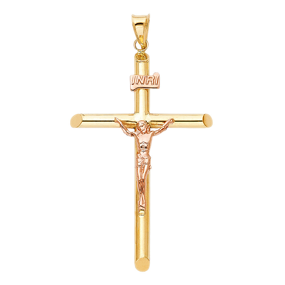 14k Two-Color Gold Jesus Christ Christian Catholic Crucifix Cross Faith Pendant